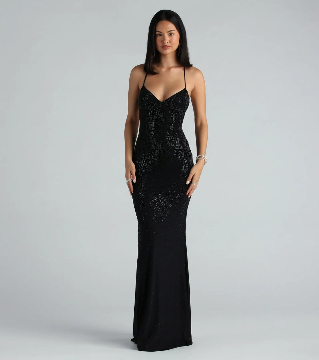 Blair Lace-Up A-Line Rhinestone Formal Dress