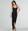 Nanali Formal Crepe Sweetheart Wrap Long Dress