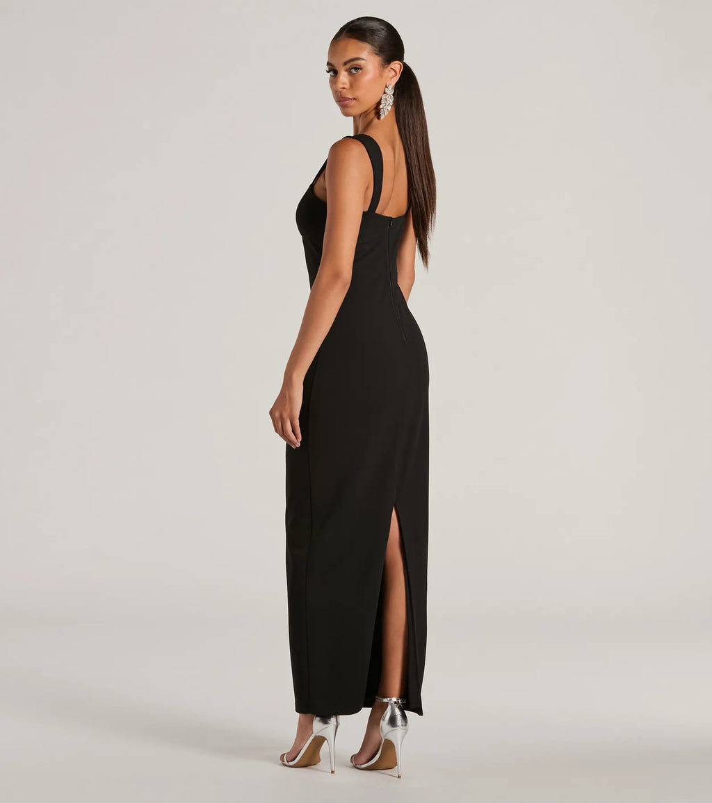Monae Sleeveless Slim Long Crepe Formal Dress