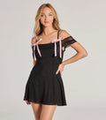 Treasured Poise Cold-Shoulder Bow A-Line Mini Dress