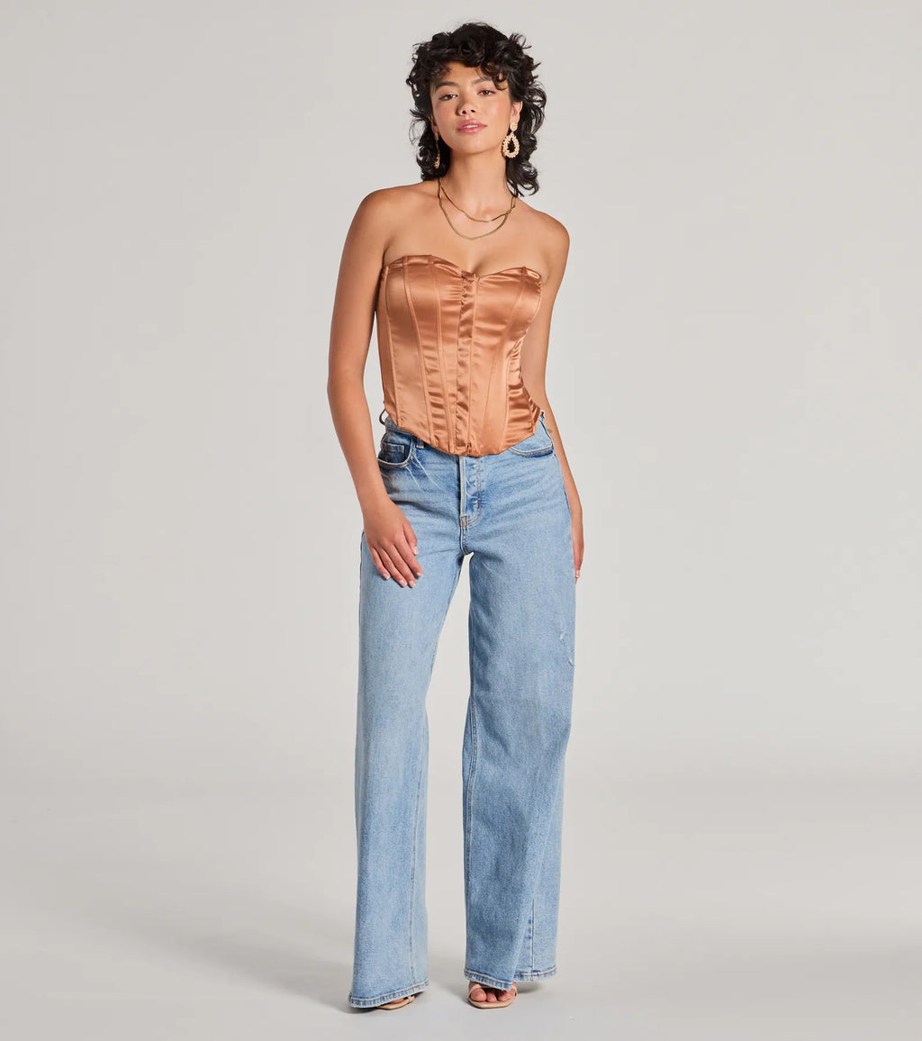 Looking Fine Strapless Satin Corset Top