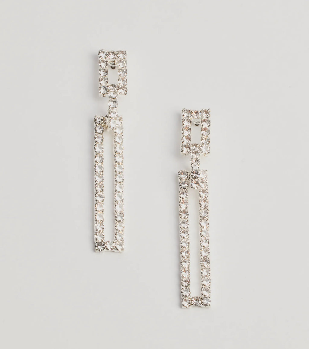 Glam Moves Rhinestone Rectangular Duster Earrings