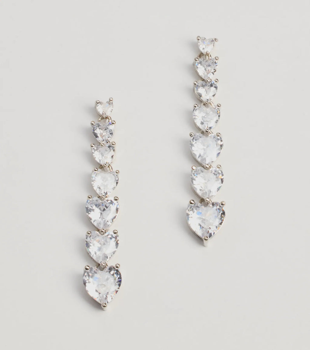 Glam Love Heart-Shaped Cubic Zirconia Duster Earrings