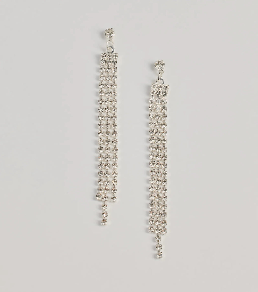 Endless Shine Rhinestone Fringe Earrings