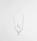 Regal Teardrop Rhinestone Necklace And Earrings Set