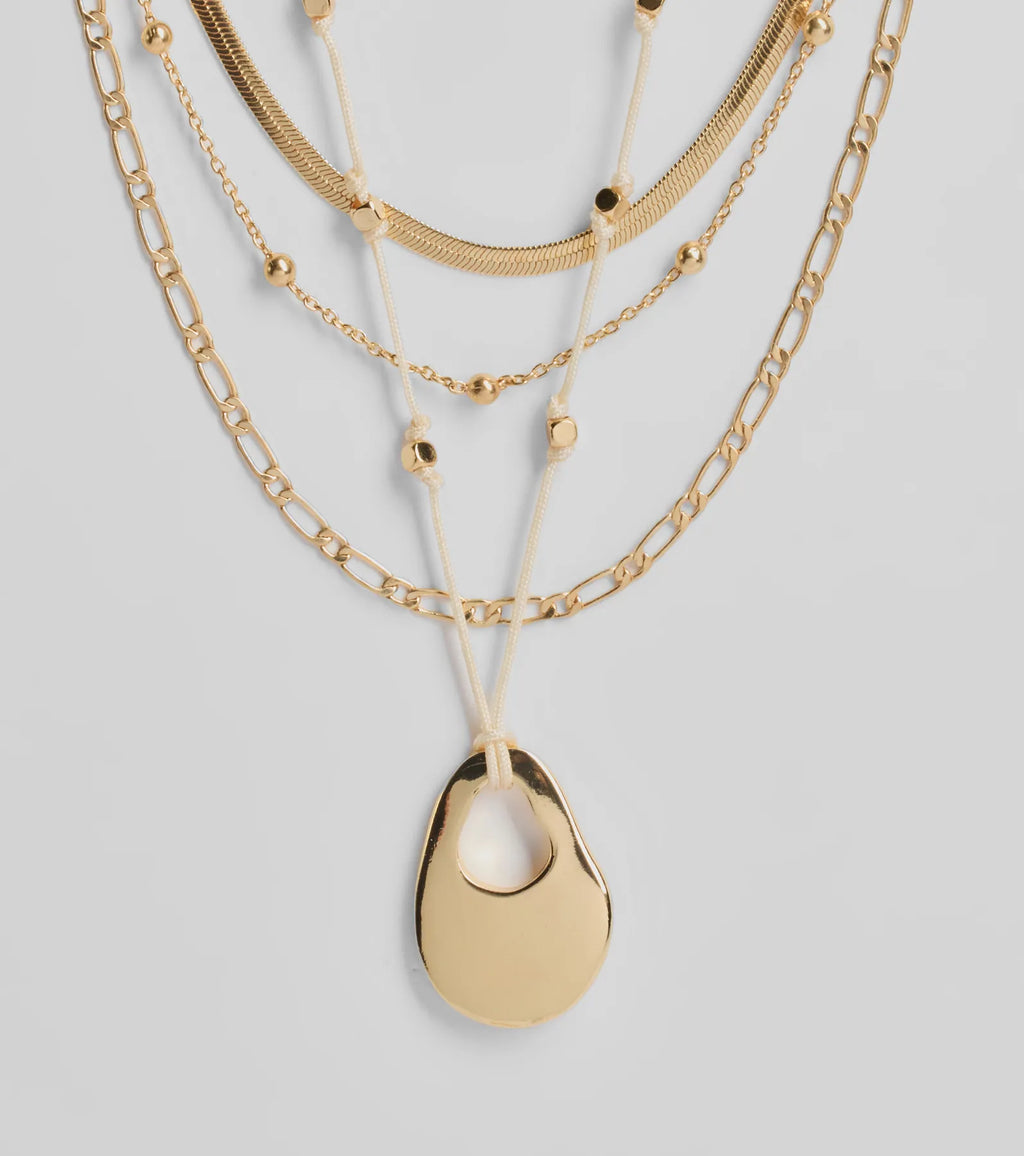 Boho Layered Beaded Chain Charm Necklace