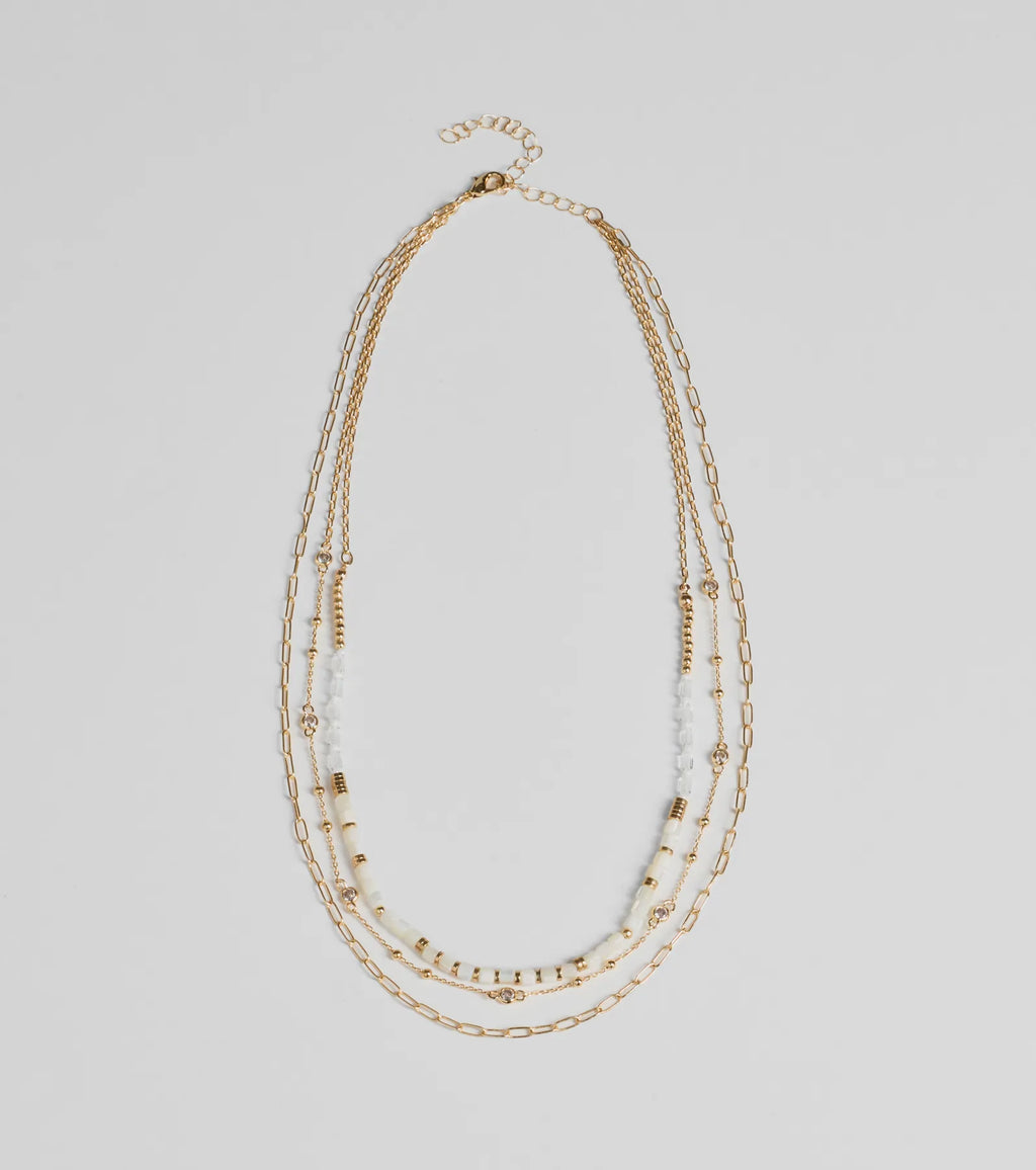 Three Way Tie Layered Bead Necklace
