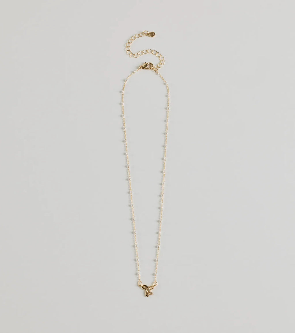 Memorable Glam Dainty Bow Charm Necklace