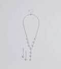 Truly Glam Rhinestone and Pearl Lariat Necklace Set