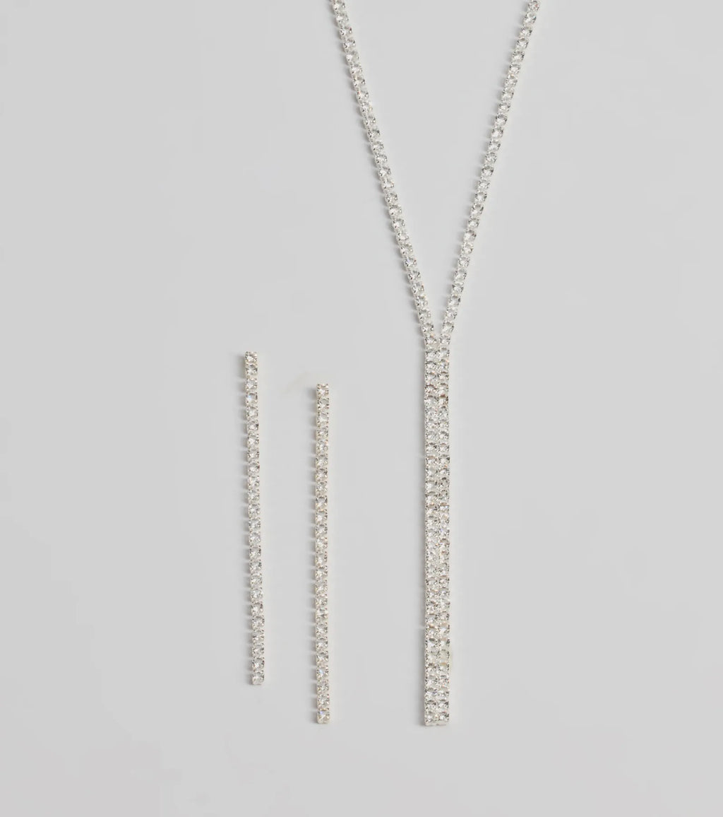 Luxe Gleam Rhinestone Necklace And Earrings Set