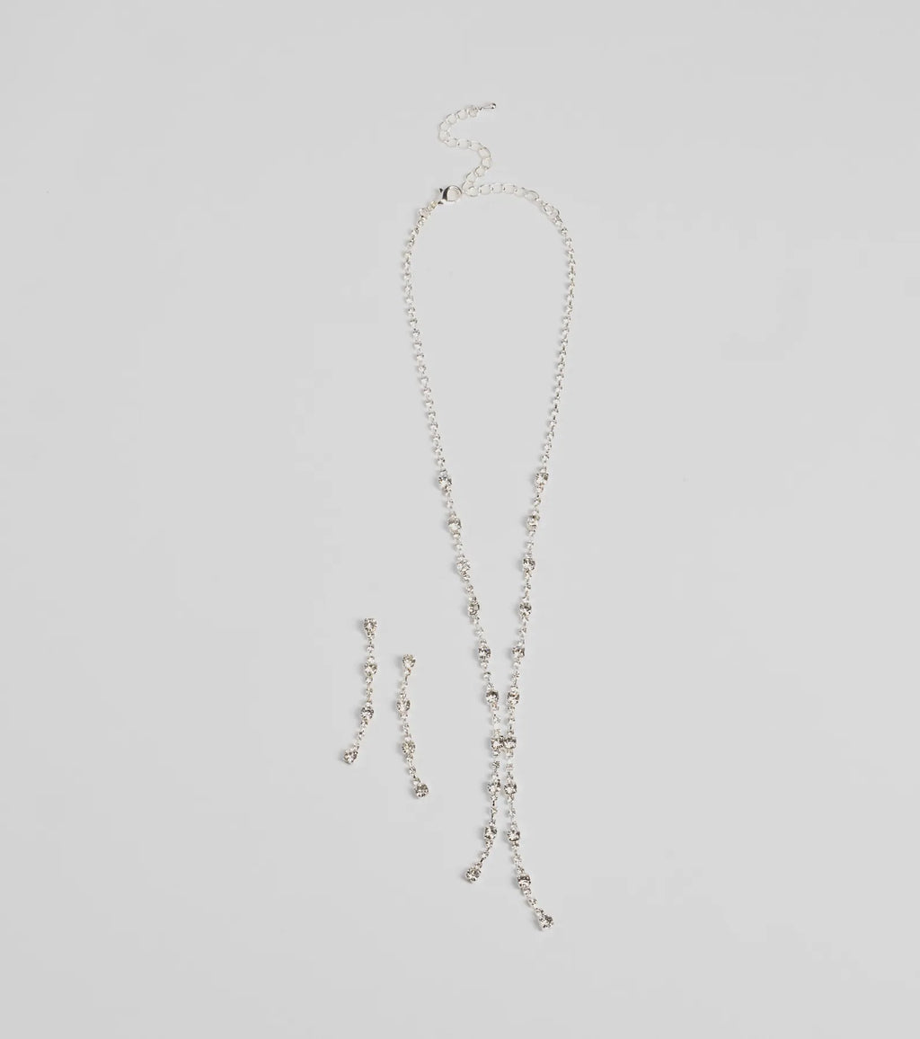 Glam Shine Rhinestone Lariat Necklace Set