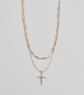Graceful Shine Layered Cross Charm Rhinestone Necklace