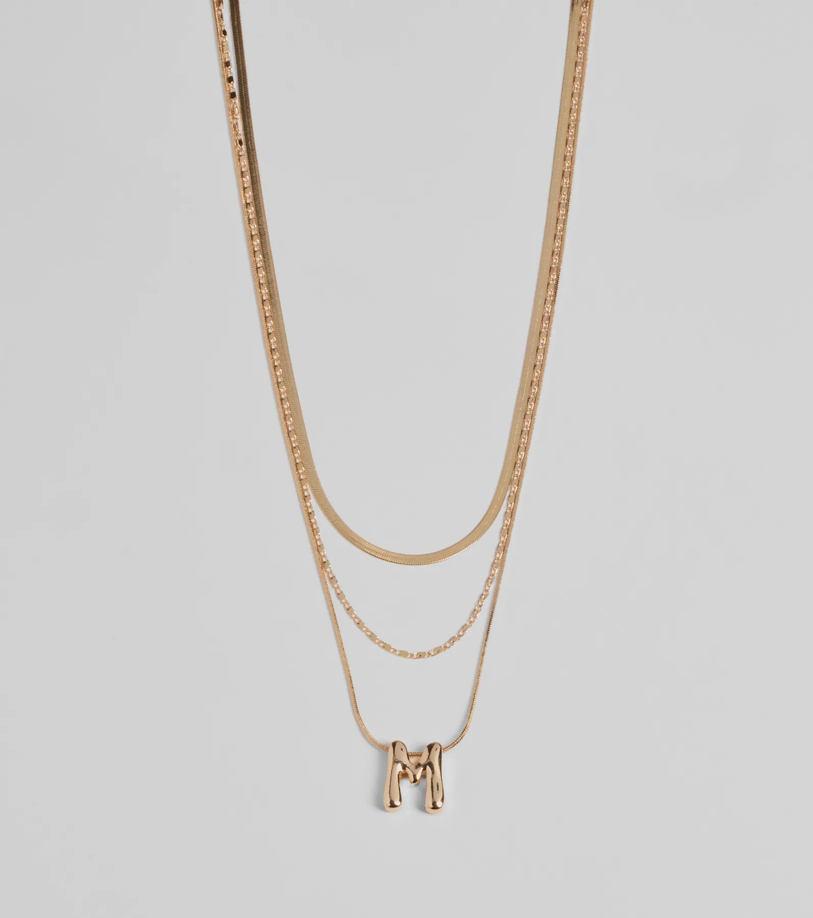 M Initial Layered Bubble Necklace