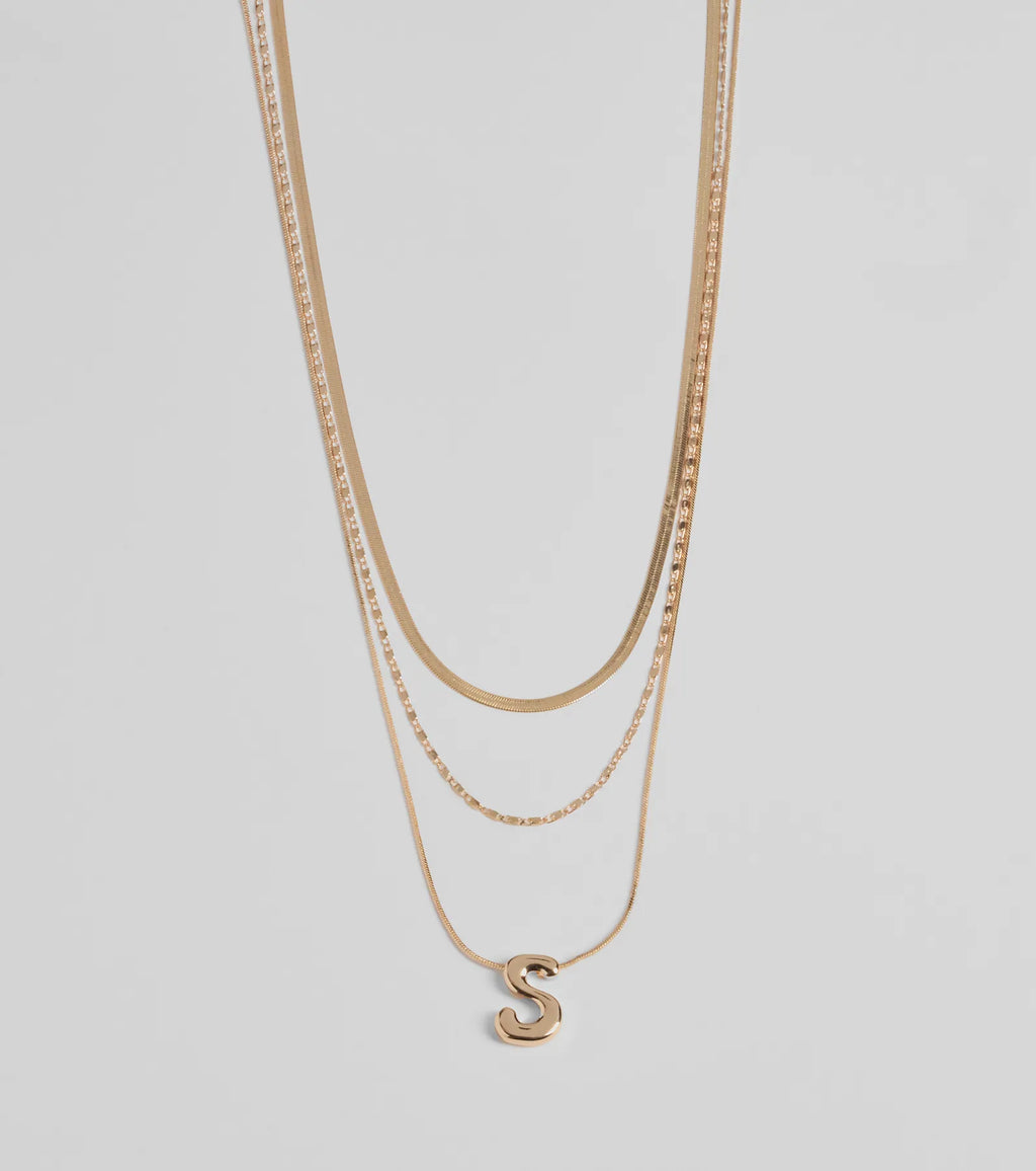 S Initial Layered Bubble Necklace