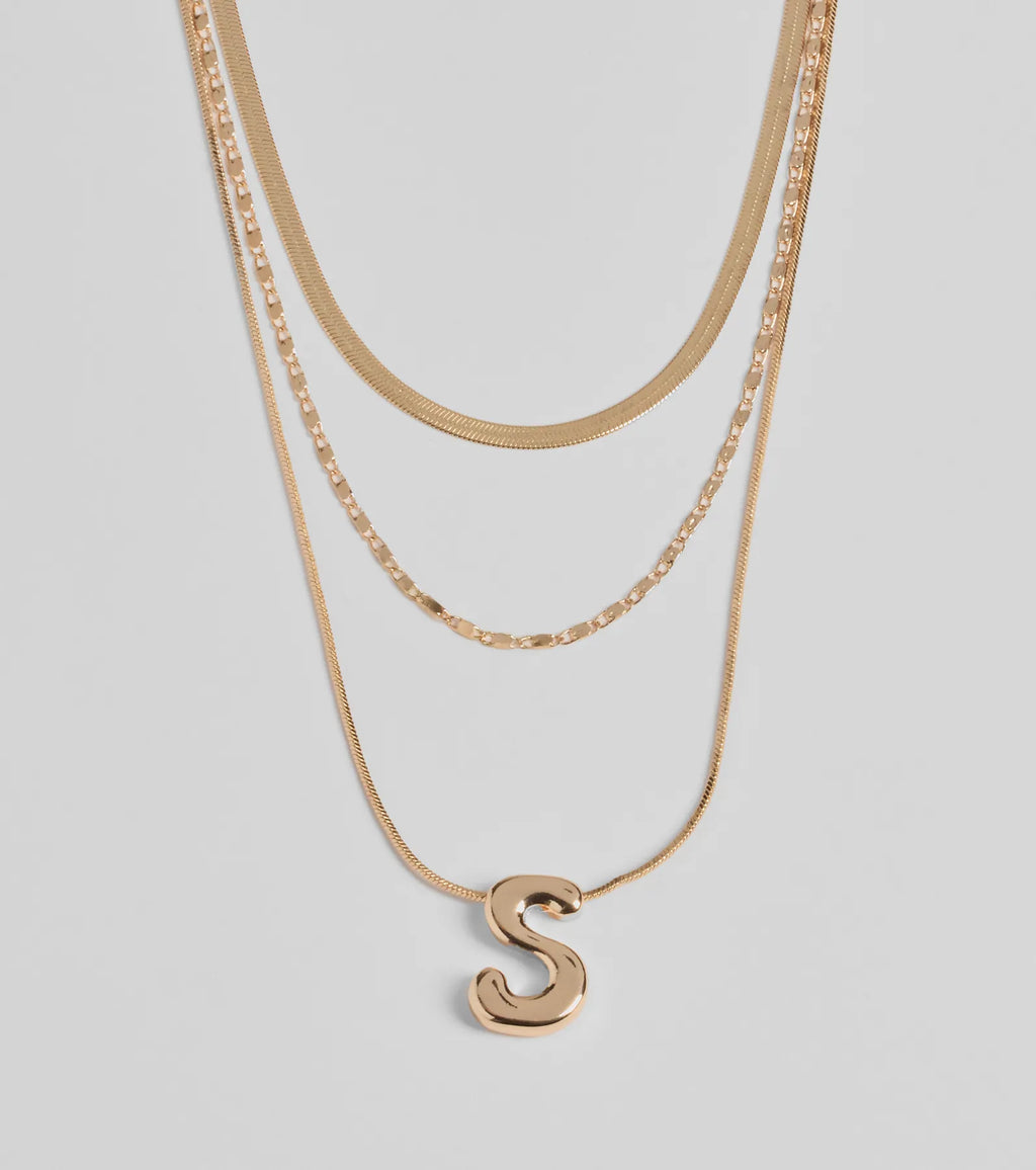 S Initial Layered Bubble Necklace