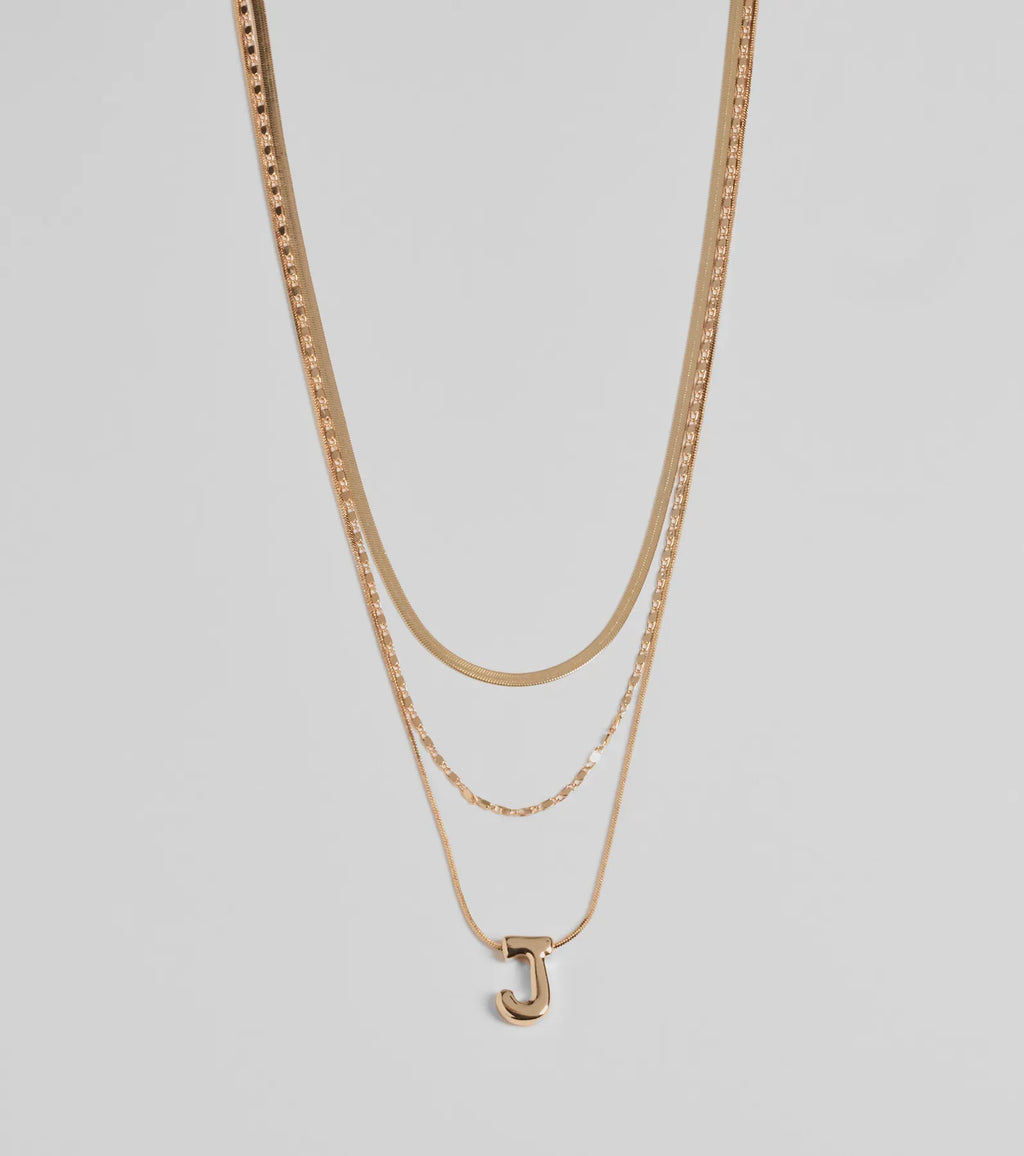J Initial Layered Bubble Necklace