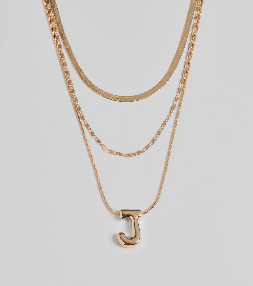 J Initial Layered Bubble Necklace