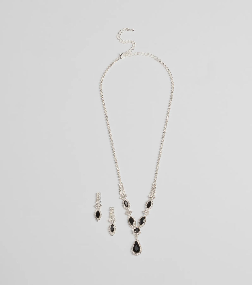 Bold Beauty Teardrop Rhinestone Necklace Set