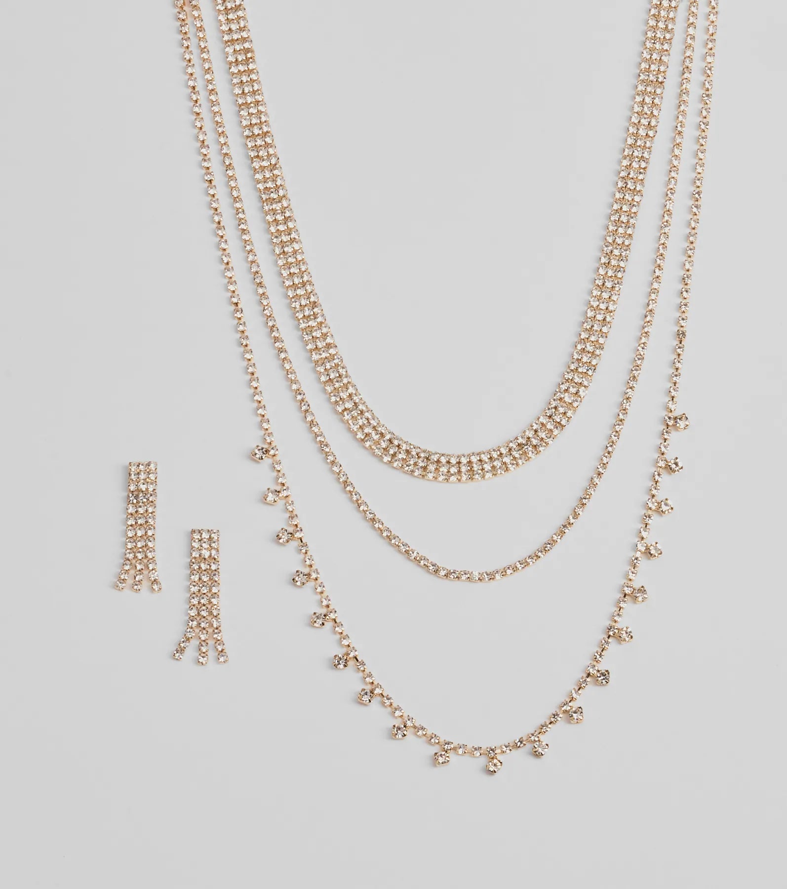 Modern Sophistication Triple-Row Layered Necklace And Earrings Set