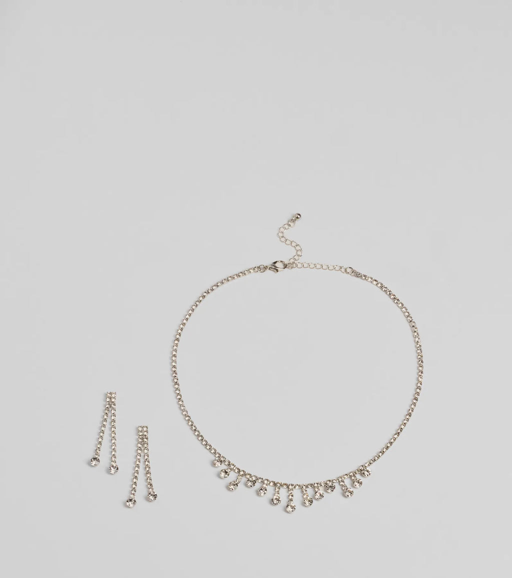 Gorgeously Glam Rhinestone Necklace And Earrings Set