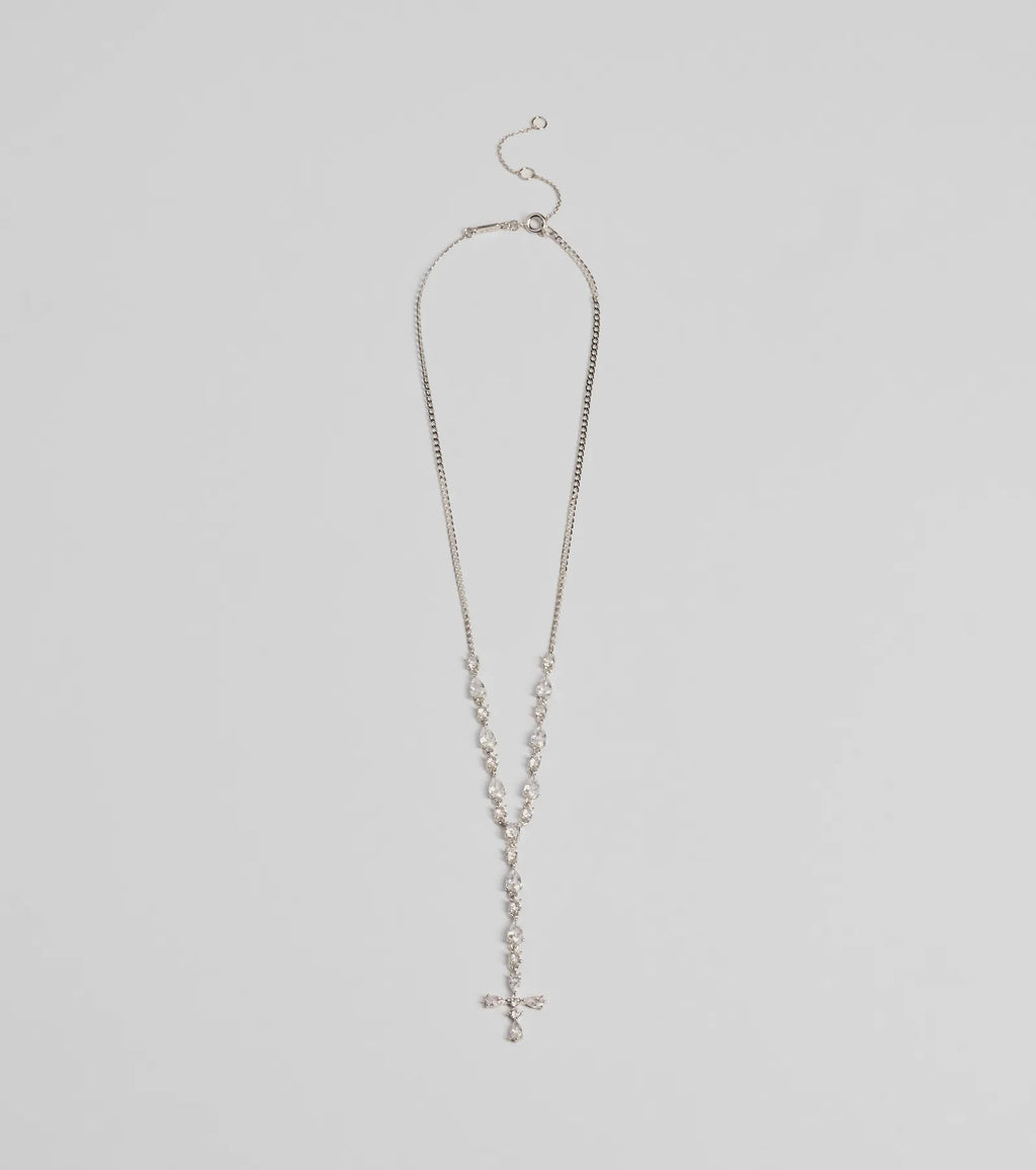 Graceful Elegance Cross Charm Lariat Necklace