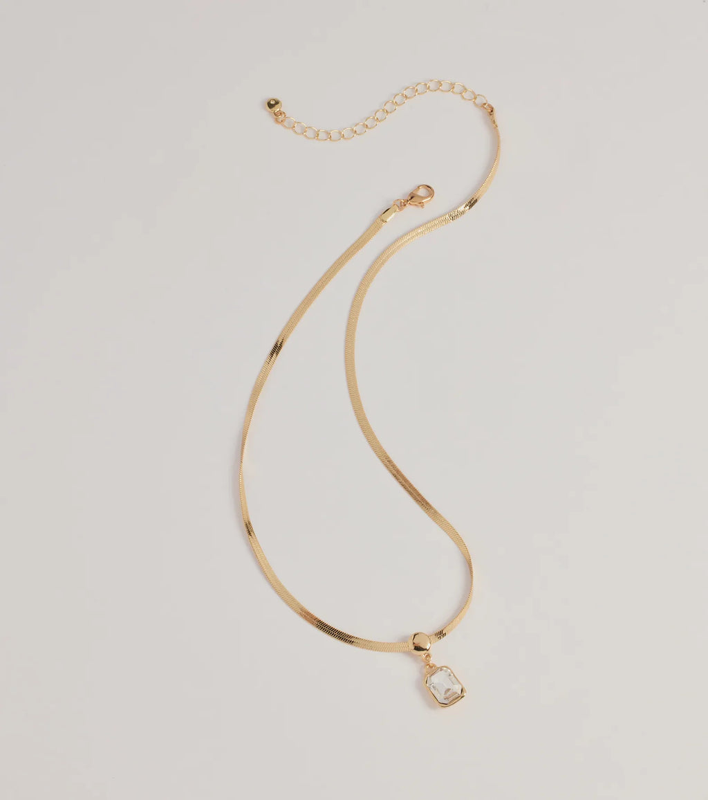Simple Glitz Snake Chain Pendant Necklace