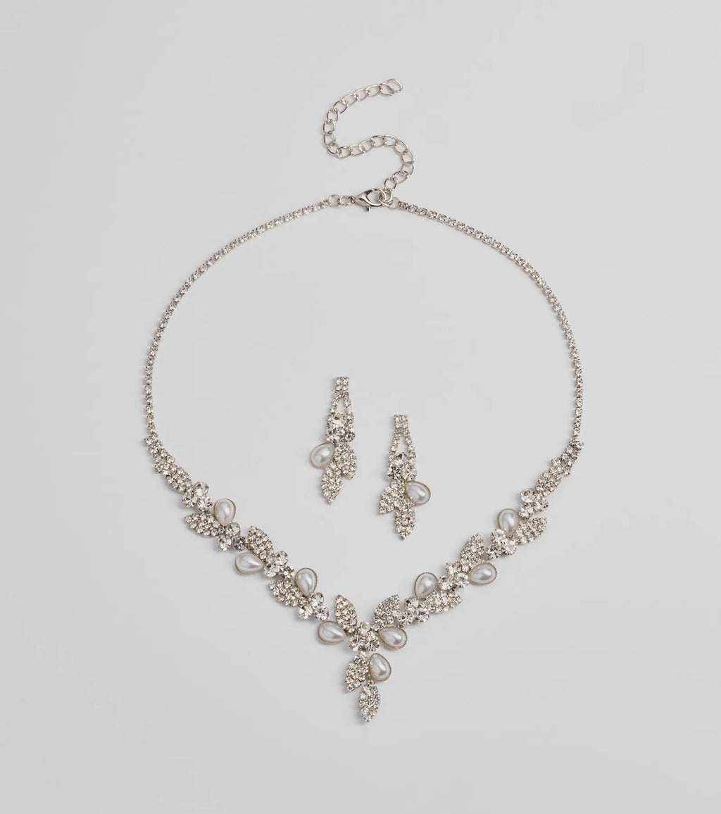 Time To Shine Faux Pearl And Teardrop Rhinestone Necklace Set