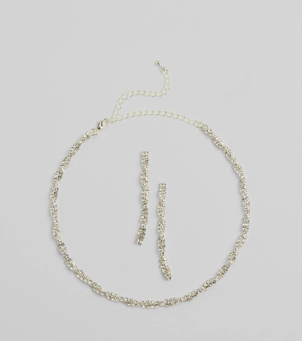 Glamorous Twists Rhinestone Necklace And Earrings Set