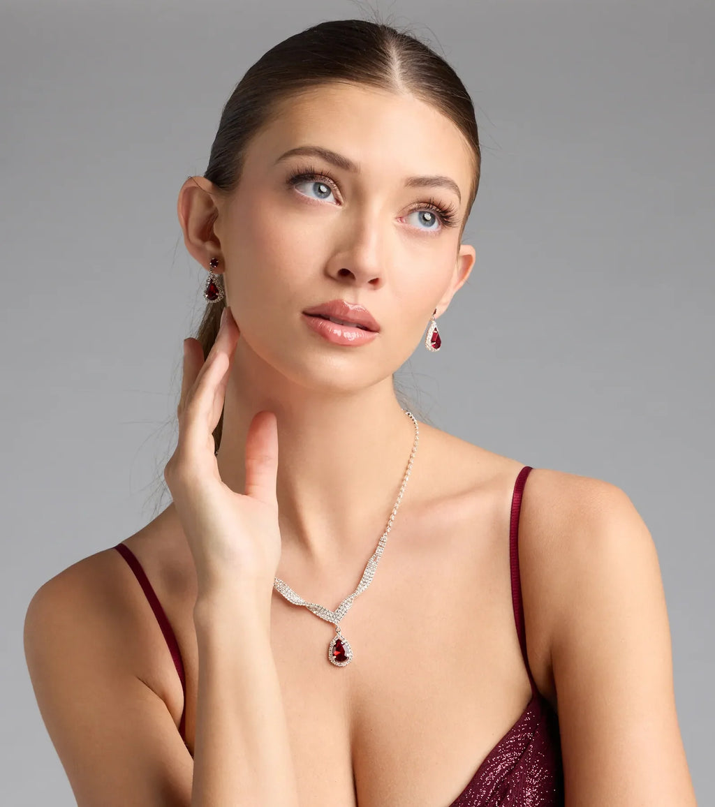 Gorgeous Radiance Gemstone Necklace And Earrings Set