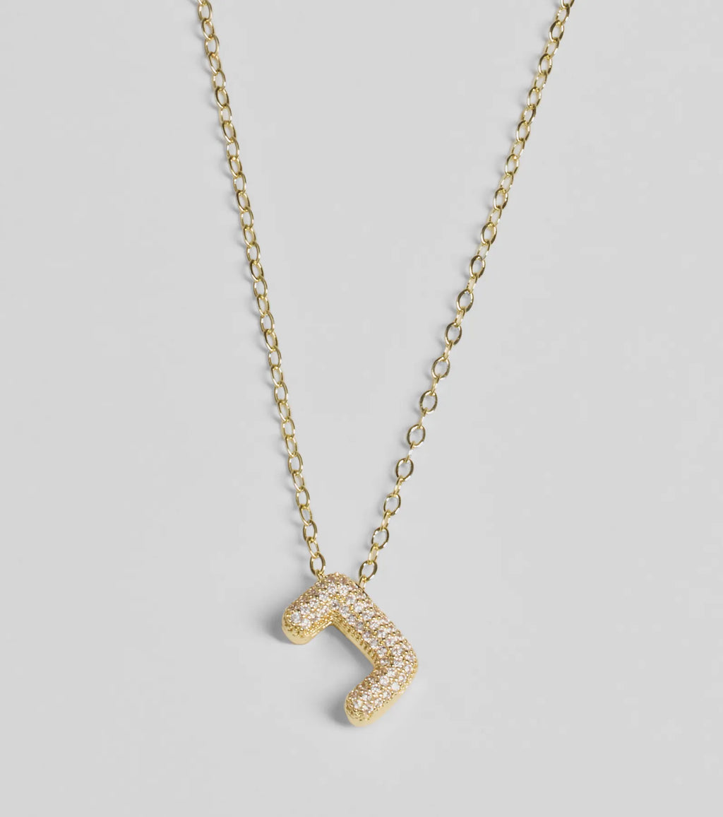 Bubble Letter Monogram Rhinestone Necklace