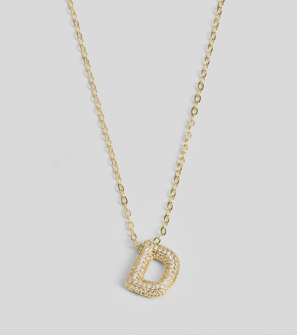 Bubble Letter Monogram Rhinestone Necklace
