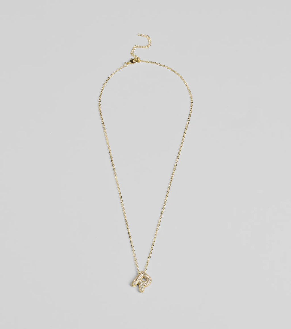 Bubble Letter Monogram Rhinestone Necklace