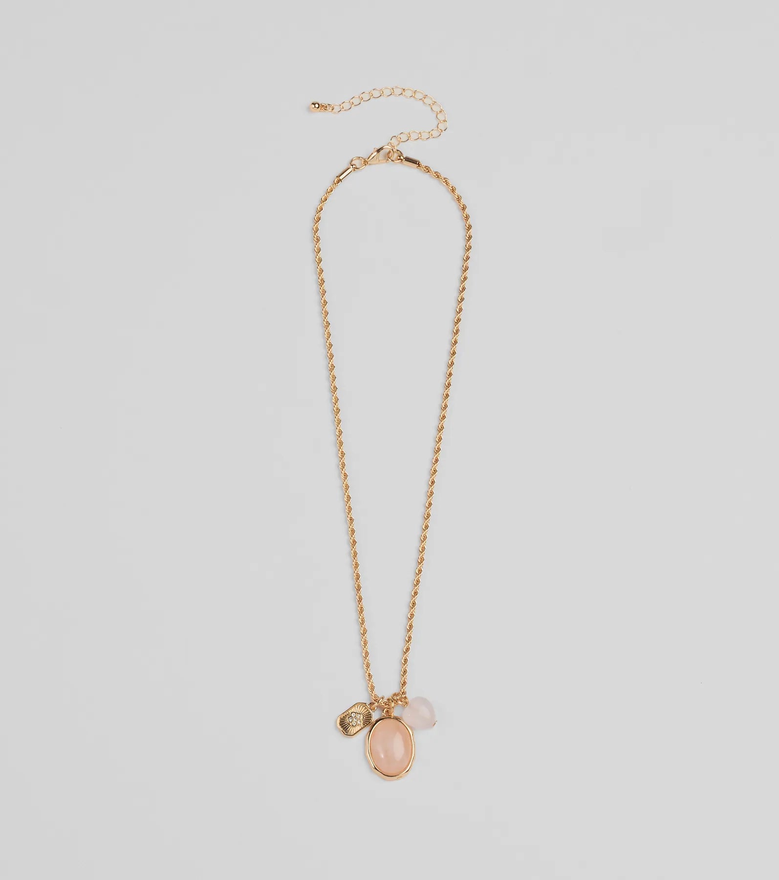 Boho Chic Rose Quartz Pendant Charm Necklace