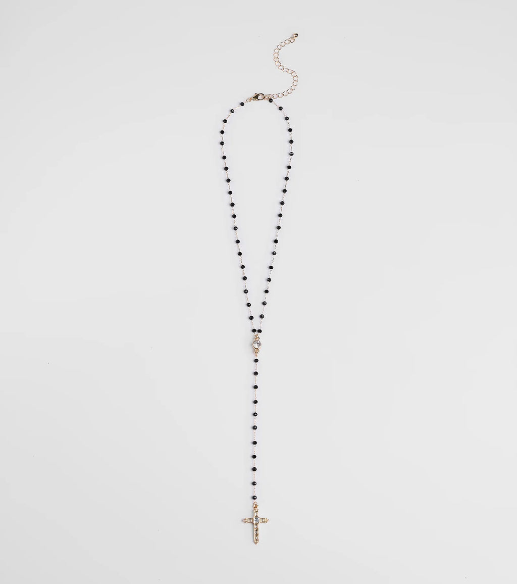Beaded Beauty Rhinestone Cross Necklace