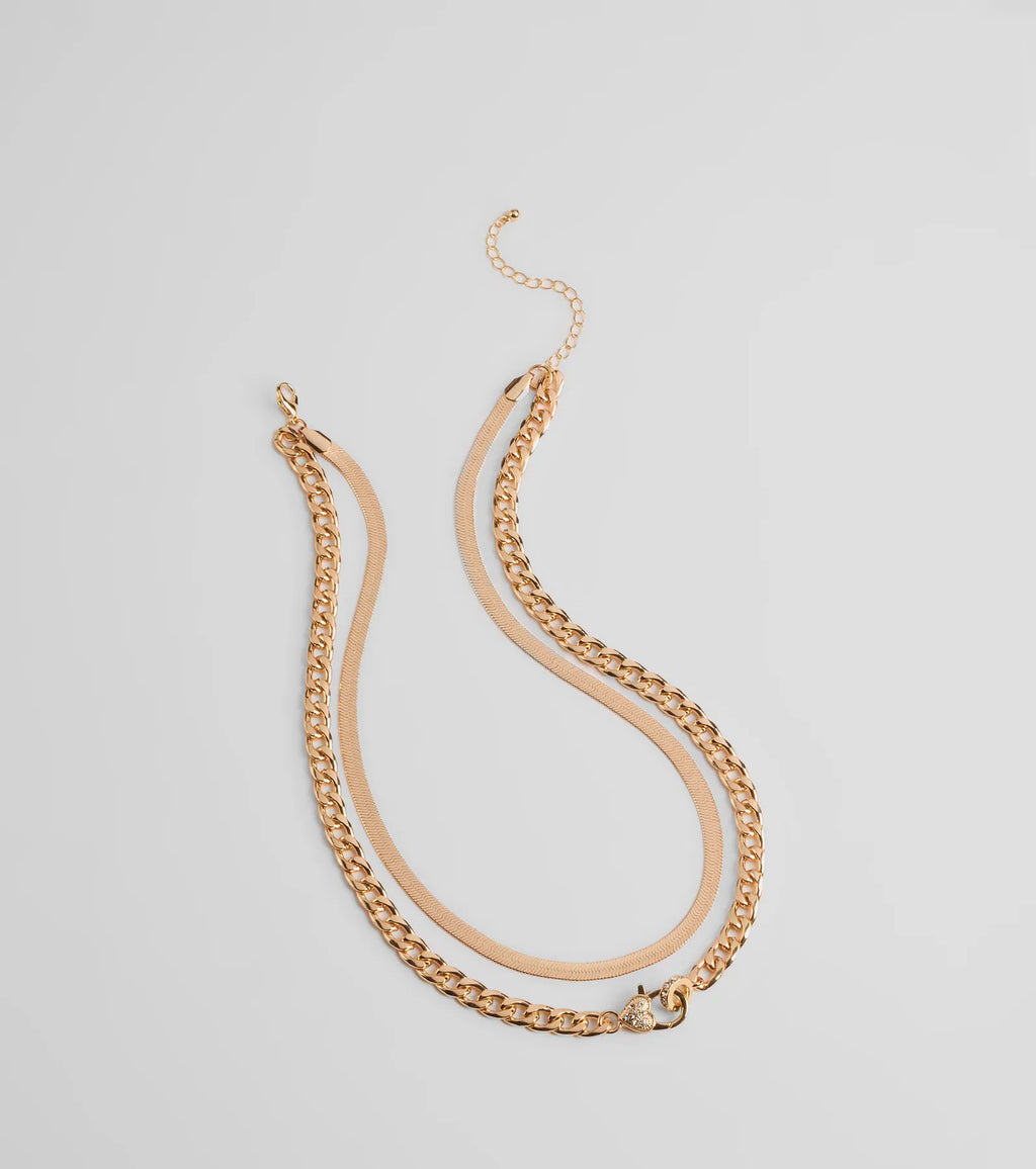Sweet And Edgy Heart Layered Chain Necklace