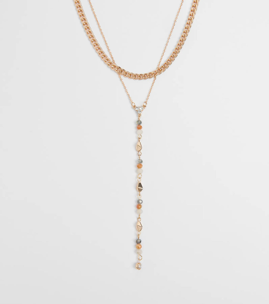 Charmingly Pretty Beaded Rhinestone Layered Necklace