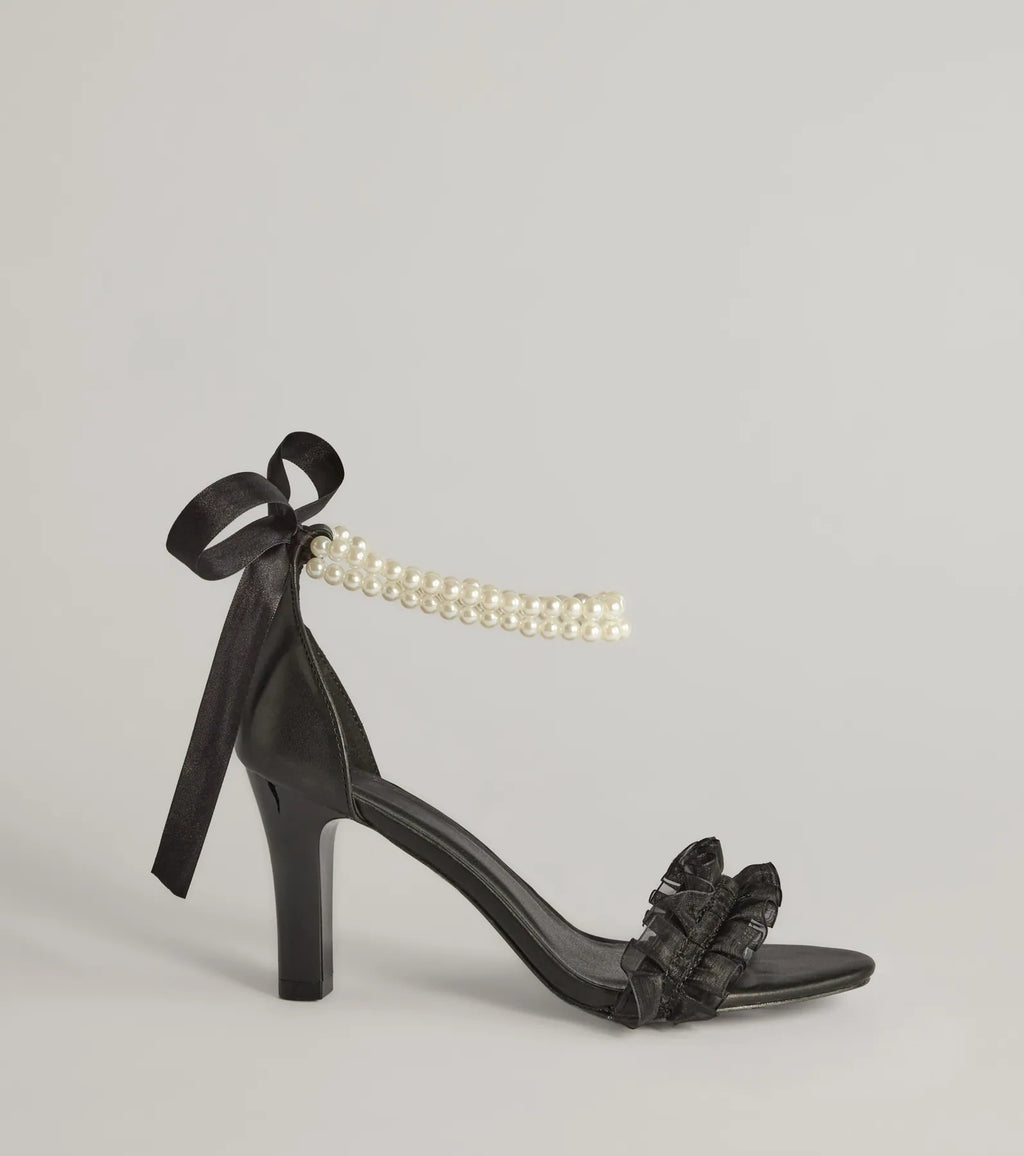 Chic Touch Pearl Strap Bow Stiletto Heels