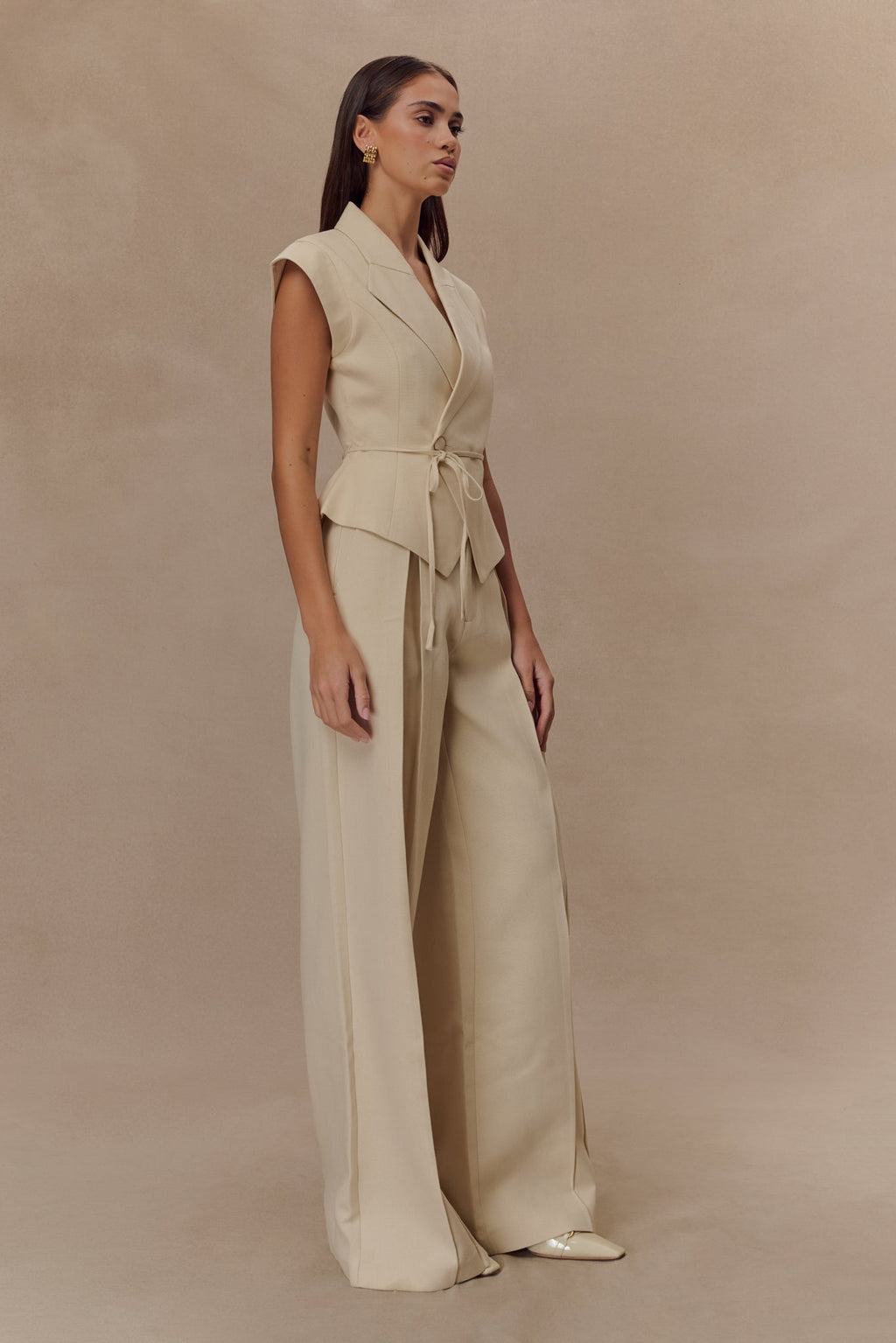 Andina Shortsleeve Linen Top - Natural Beige