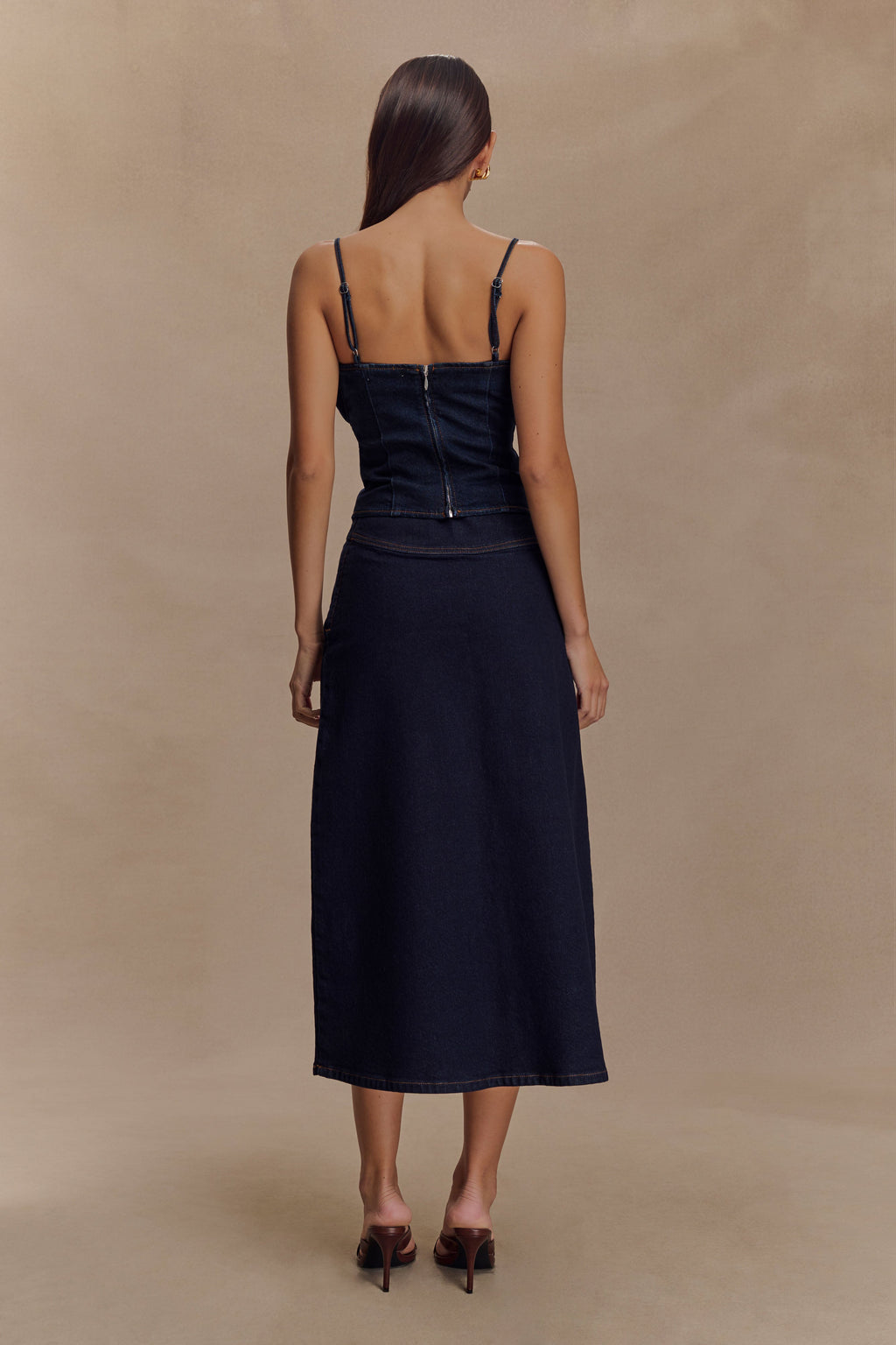 Cecilia Denim A-Line Midi Skirt - Indigo Blue
