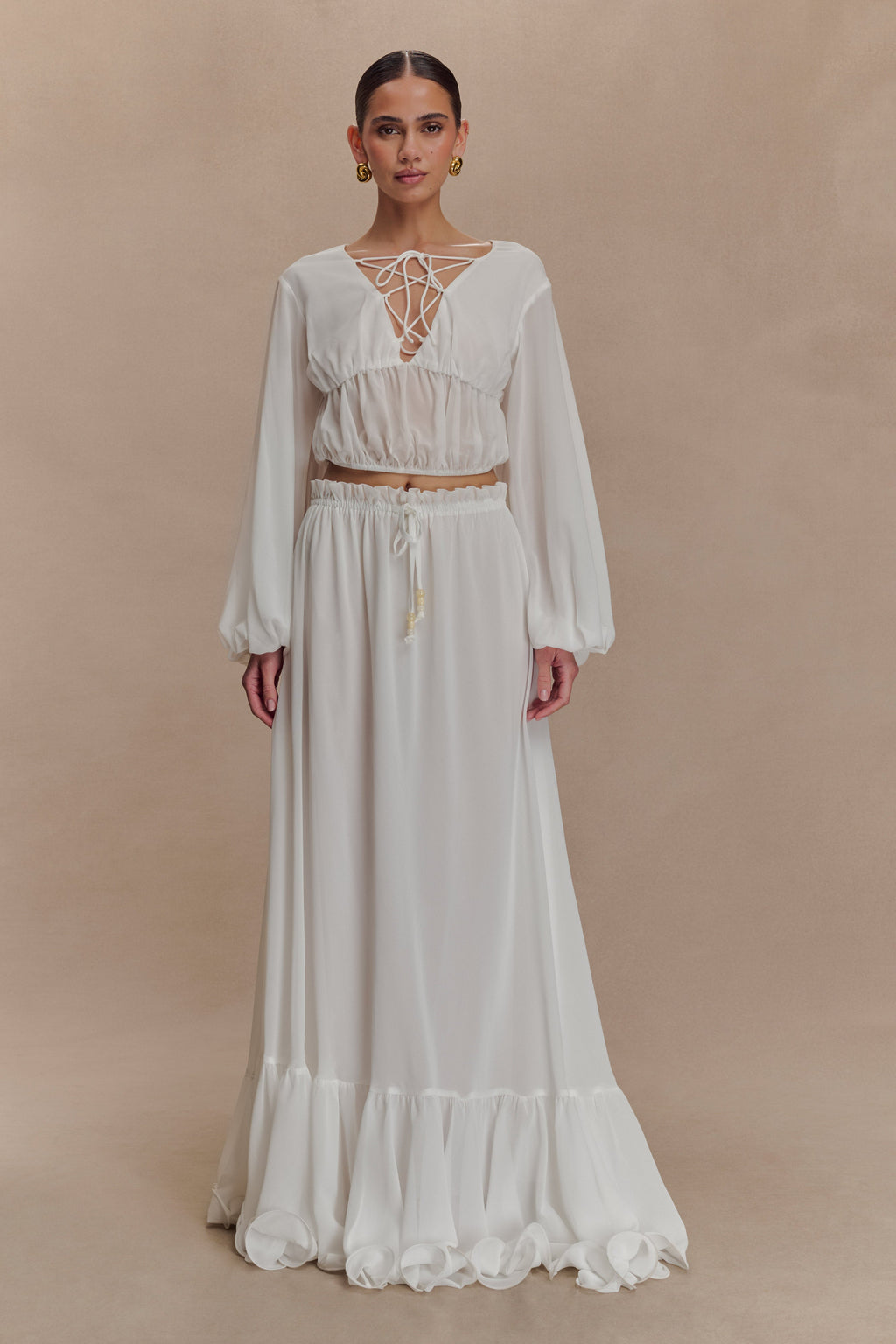 Carlie Chiffon Cross Tie Top - Ivory