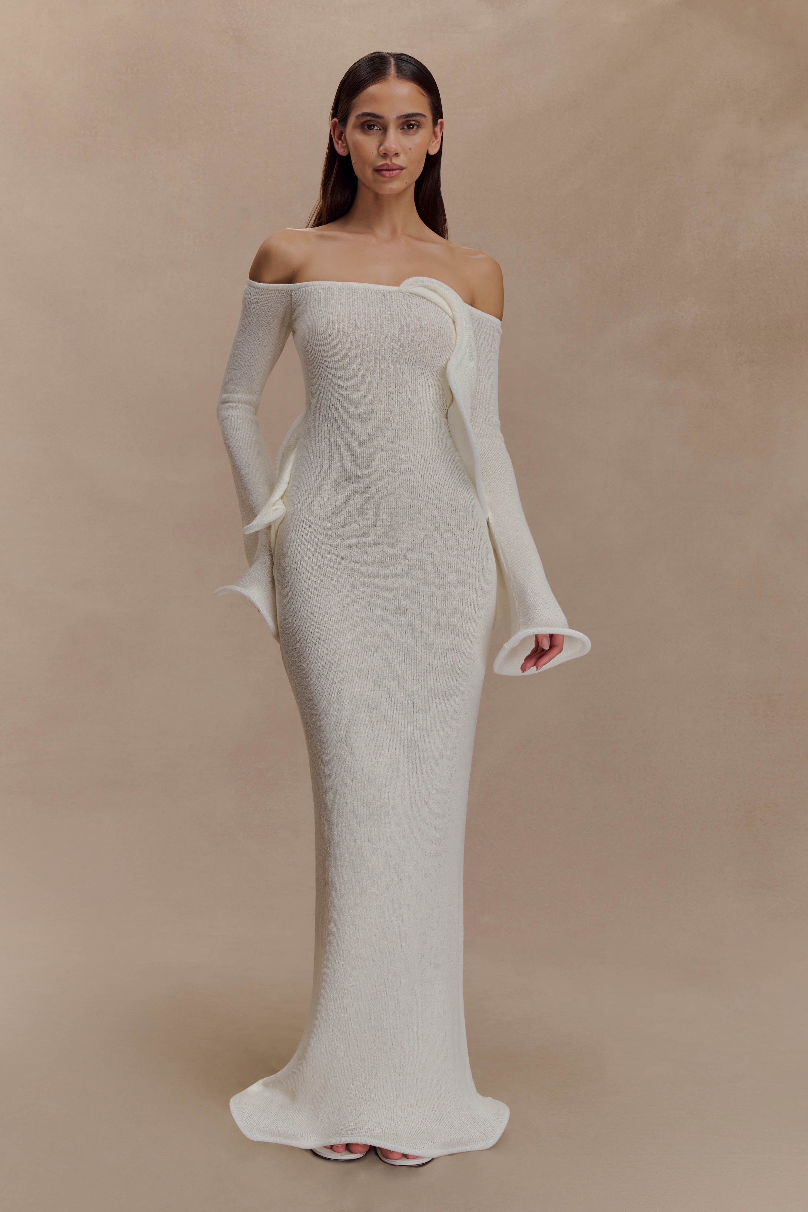 Sandrine Off Shoulder Knit Maxi Dress - White