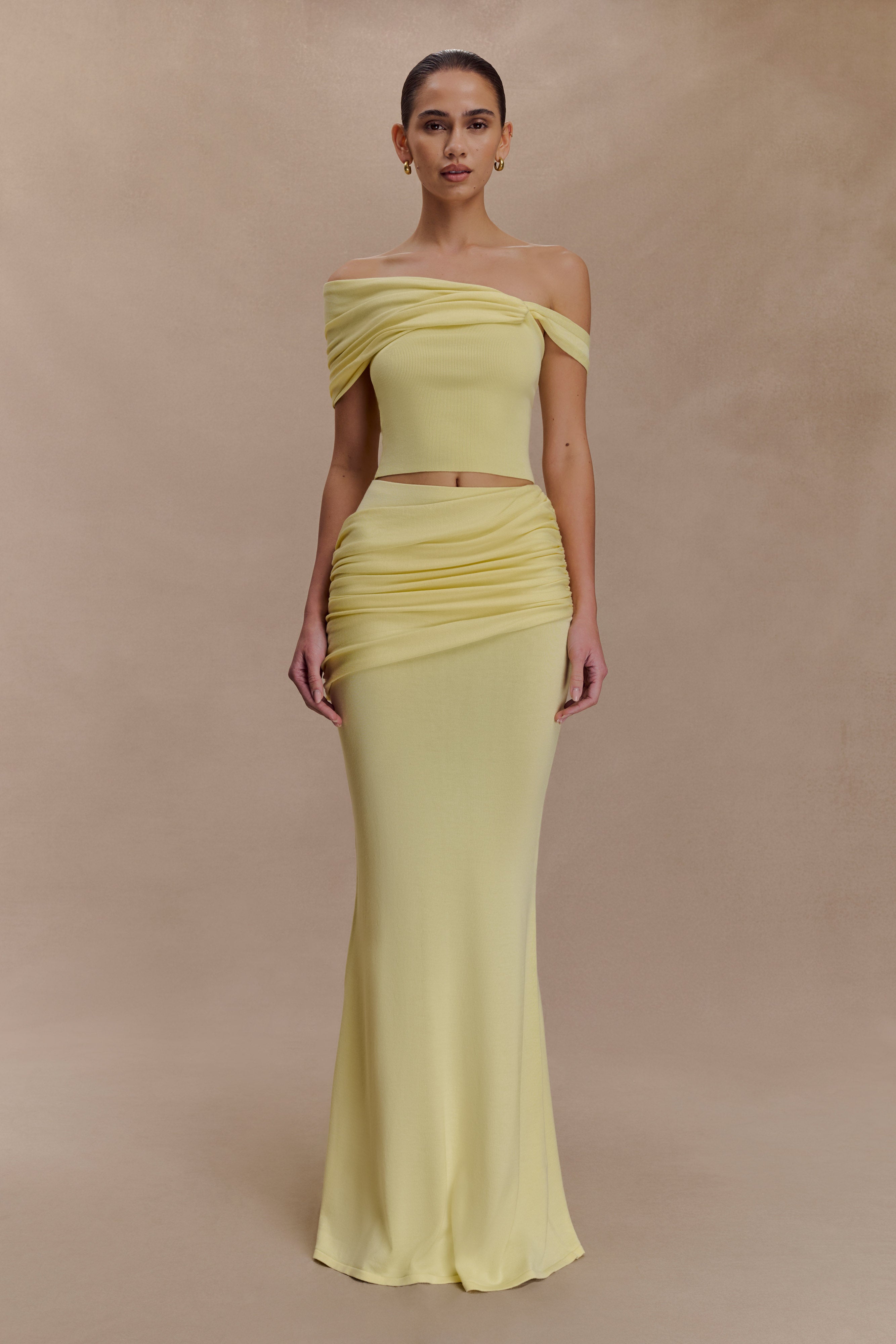 Irene Gathered Knit Maxi Skirt - Lemon