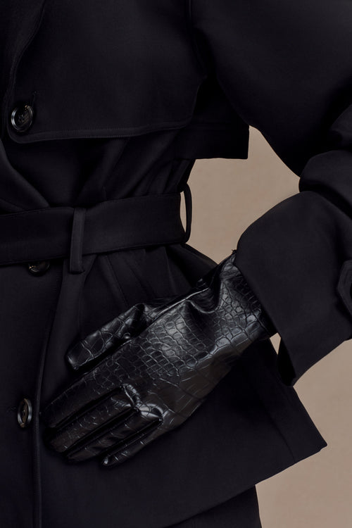 Atlas Faux Leather Crocodile Gloves - Black
