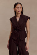 Charley Structured Tie Denim Top - Chocolate