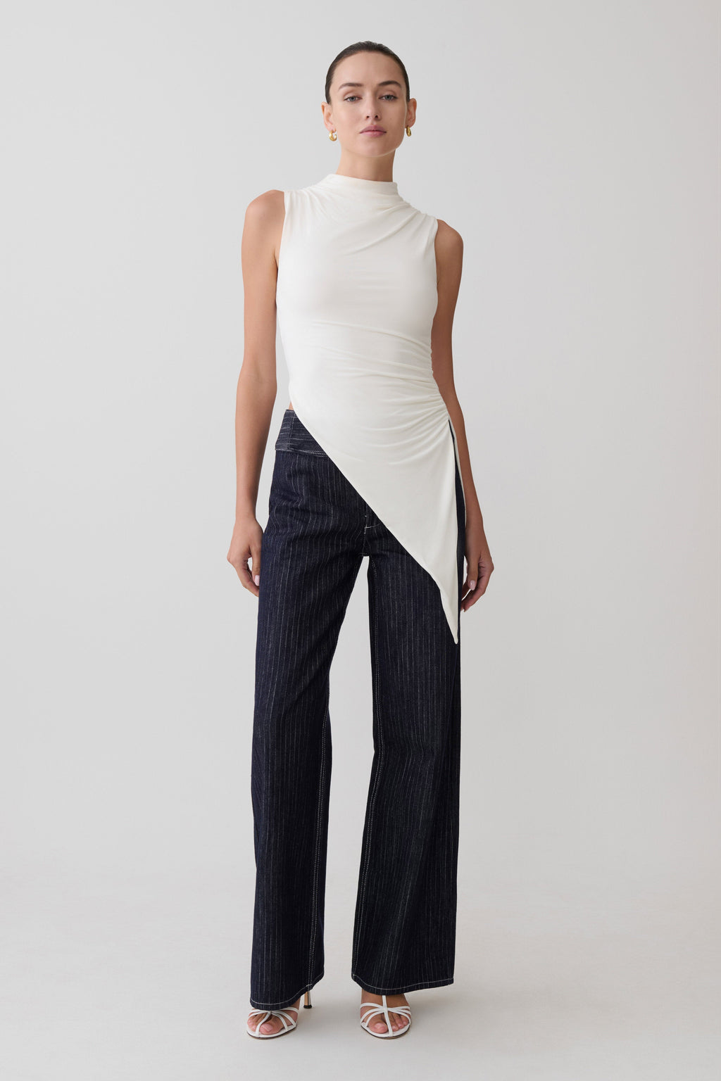 Suong High Neck Gathered Top - White