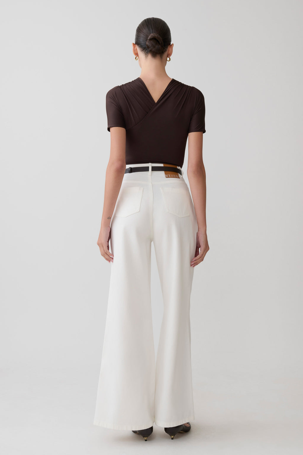 Junie Shortsleeve Cross-Over Bodysuit - Chocolate