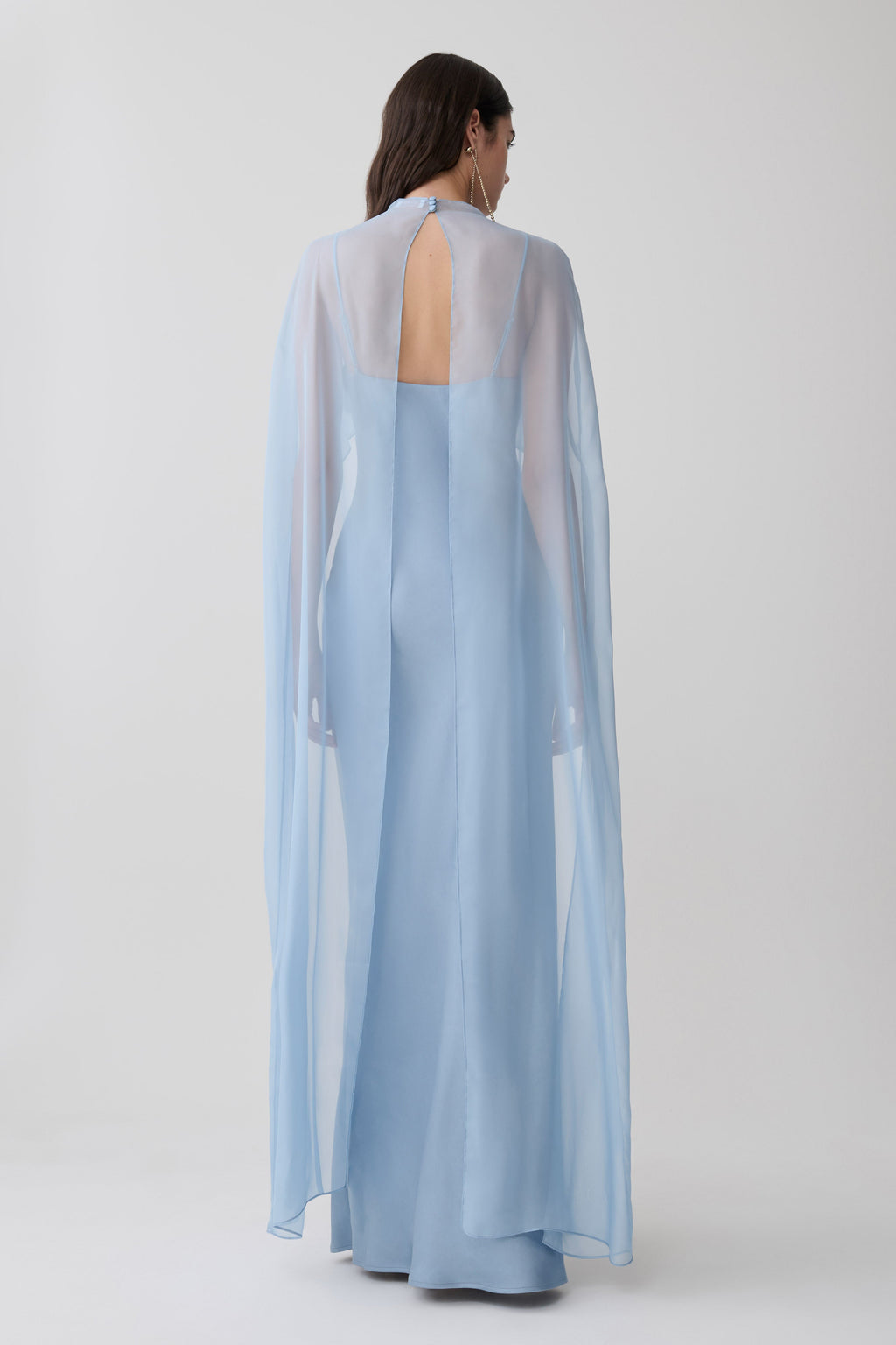 Martinne Chiffon Cape Maxi Dress - Arctic Blue