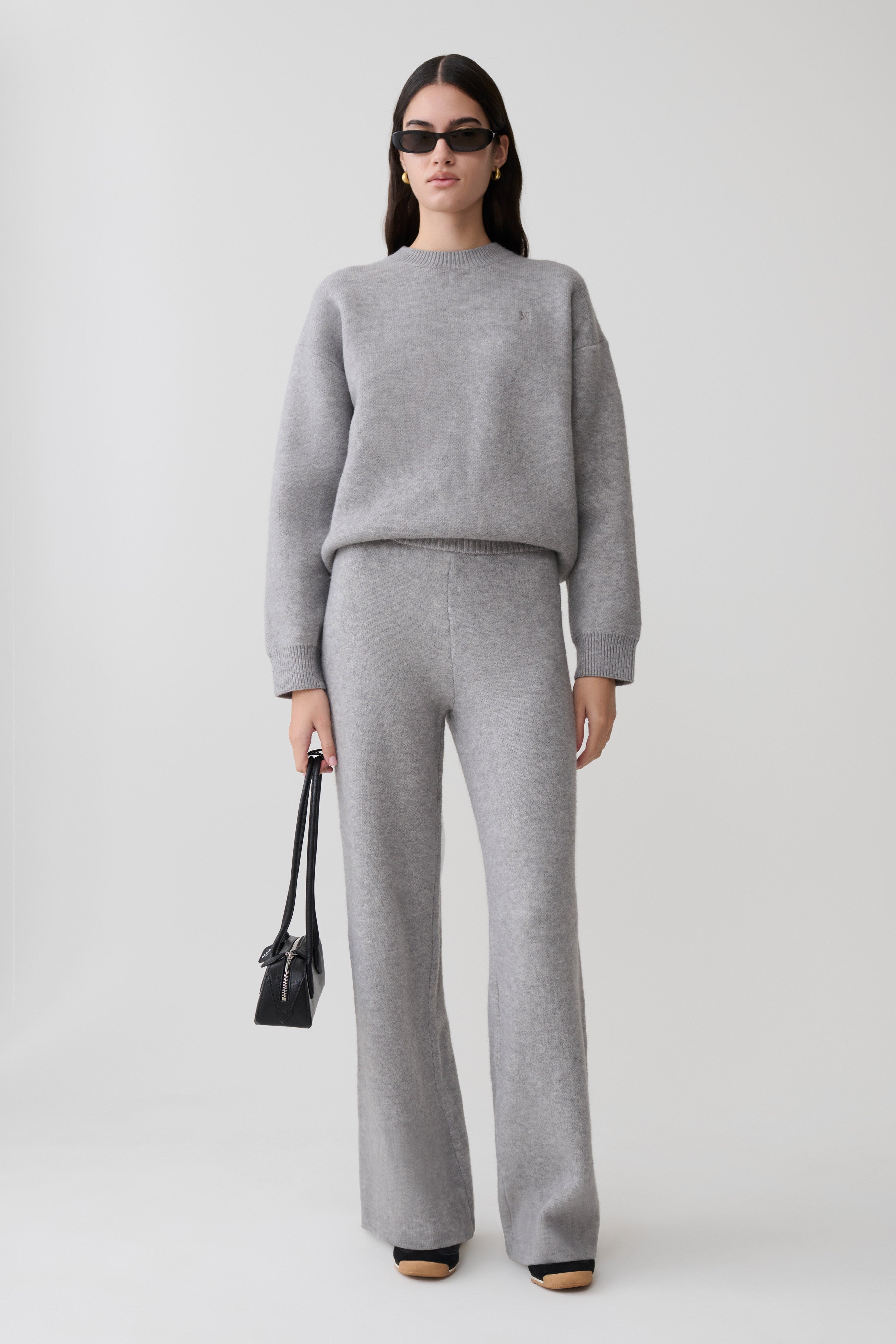 Evan Knit Wide Leg Pants - Grey Marle