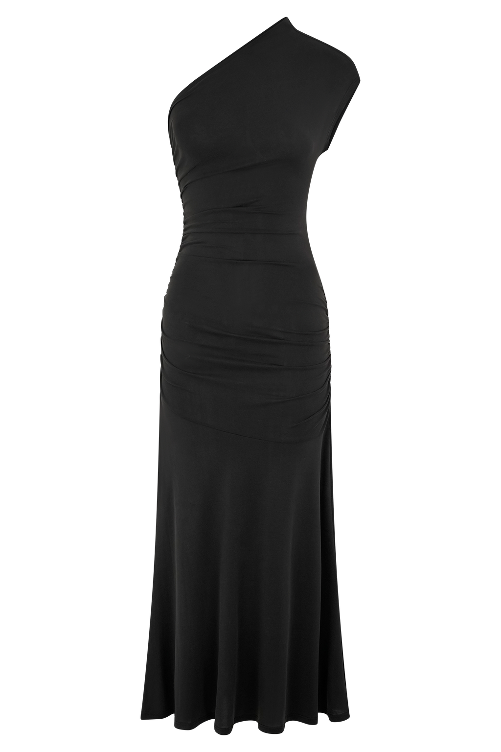 Chloe Peached Jersey One Shoulder Midi Dress - Black