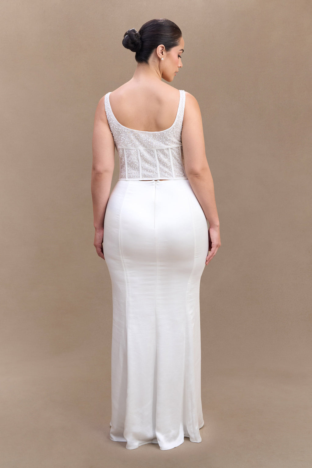 Elsie Pearl Beaded Bustier Top - White